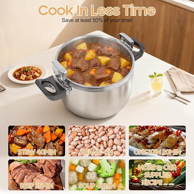 27.5 Quart Pressure Cooker Stainless Steel Pressure Cooker, Large Capacity, Commercial Pressure Cooker Clamp On Type, Double Valves for Family or Commercial Use