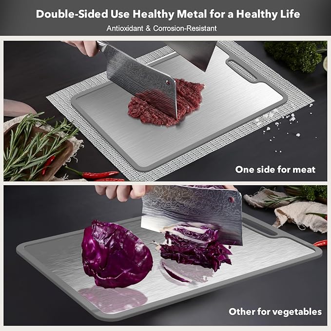 Titanium Cutting Boards For Kitchen, 100% Pure Cut Titanium Cutting Board, Food Grade Quality, Double-Sided Food-Grade Chopping Board Non-Stick Durable and easy to clean14.1X10