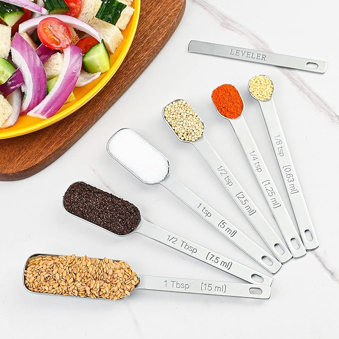 Measuring Cups and Spoons Set 22, 18/8 Stainless Steel Long Hanlde Measuring Spoons & Mini Measuring Spoons and 1 Leveler, Metric & US Measure Cup and Spoon for Dry and Liquid