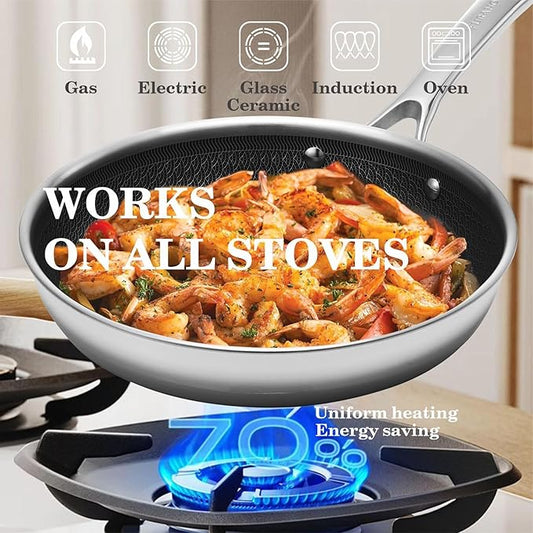 Nonstick Frying Pans with Lid,10 inch Stainless Steel Skillet Set with Hybrid Ceramic Stainless Steel Pan, Induction Compatible, Oven & Dishwasher Safe, Compatible with All Cooktops