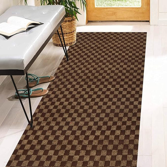 2' x 74' Runner Rugs with Rubber Backing, Indoor Outdoor Utility Carpet Runner Rugs, Checkered Brown, Can Be Used as Aisle for The RV and Boat, Laundry Room and Balcony