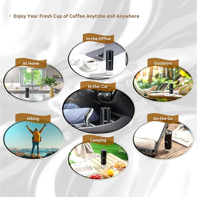 SPARKFE Portable Electric Coffee Grinder, Rechargeable Handheld Grinder with Stainless Steel Conical Burr, Adjustable Grind Settings, for Espresso, Moka, Pour Over, French Press, Cold Brew, Obsidian