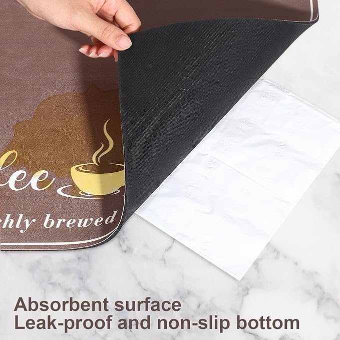 Absorbent Coffee Mat, Fashion Dish Drying Mat for Kitchen Counter Coffee Bar Accessories Espresso Machine Dish Rack 12" x 20" Brown
