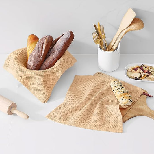 Kitinjoy 100% Cotton Kitchen Dish Cloths, 6 Pack Waffle Weave Ultra Soft Absorbent Dish Towels for Drying Dishes Quick Drying Kitchen Towels Dish Rags, (12" x 12", Apricot)