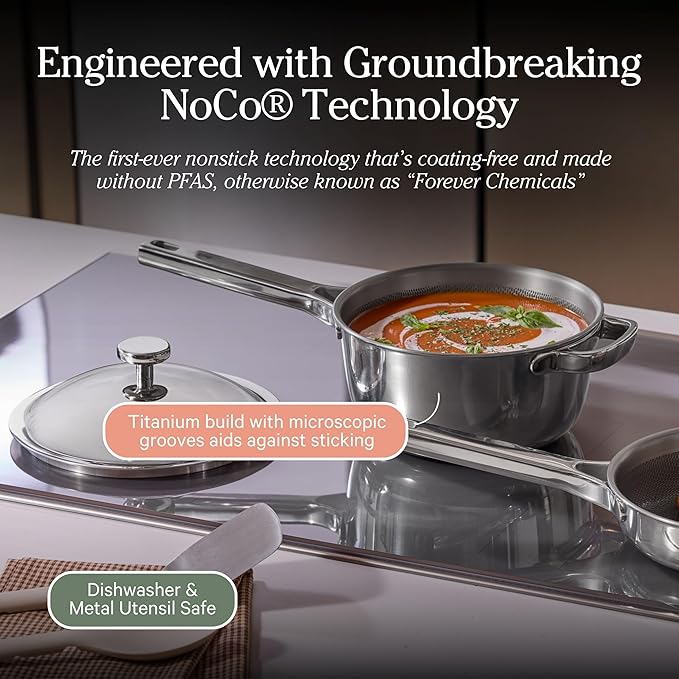 Our Place Mini Titanium Perfect Pot Pro | 2.75 Qt Cooking Pot with Lid & Silicone Spoon | PFAS-Free Nonstick, Fully-Clad Tri-Ply Stainless Steel & Aluminum | Induction & Oven-Safe to 1000°F | Chrome
