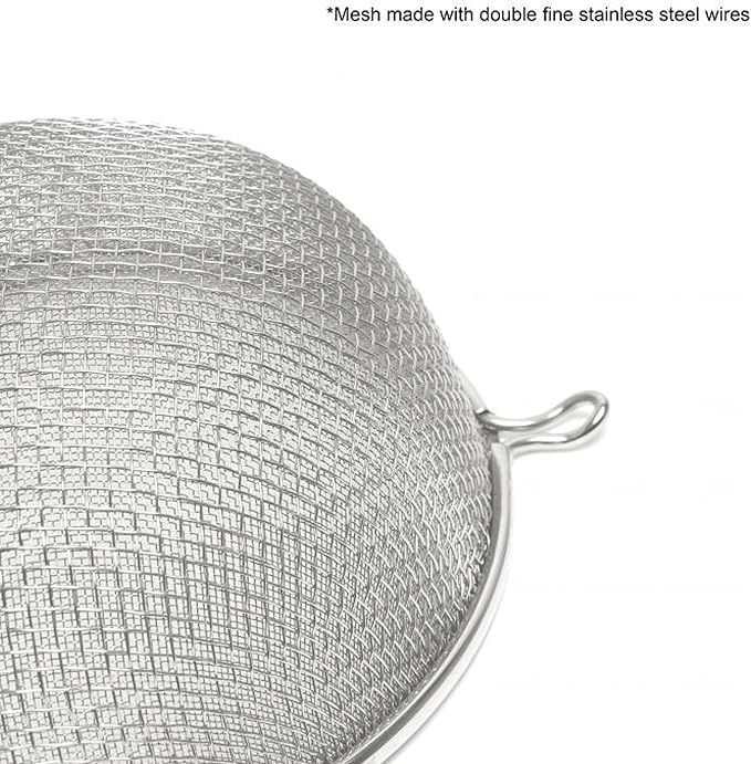 TrueCraftware- 8-Inch Double Fine Mesh Strainer Stainless Steel with 6-1/2" Handle Length Wooden Handle- Kitchen Utensil Food Strainer Skimmer Spoon for Cooking Sieve Sifters Pasta Fruits Vegetable