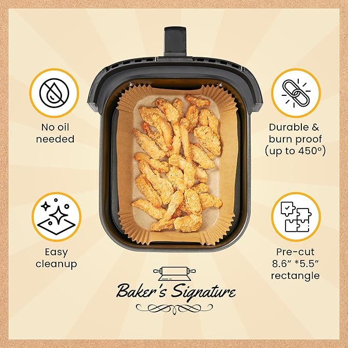 Air Fryer Liners for Ninja Foodi Dual – 125Pcs Disposable Parchment Paper for Ninja DZ201 DZ401, Instant Pot Vortex Plus, PowerXL Vortex – Non-Stick and Oil Proof for Easy Cleanup by Baker's Signature