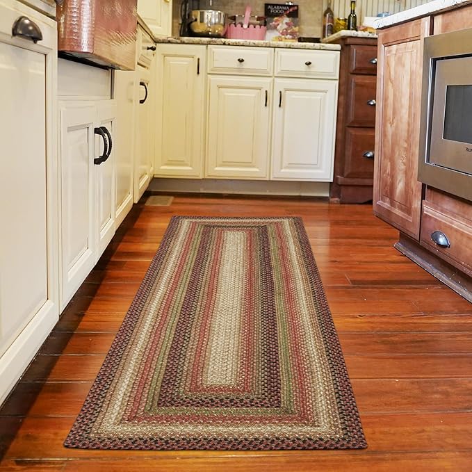 Homespice Gingerbread Premium Jute Braided Rug, 22 x 72 Rectangular Hall Runner Brown, Red, Reversible, Natural Jute Yarn Rustic, Country, Primitive, Farmhouse Style - 30 Day Risk Free Purchase