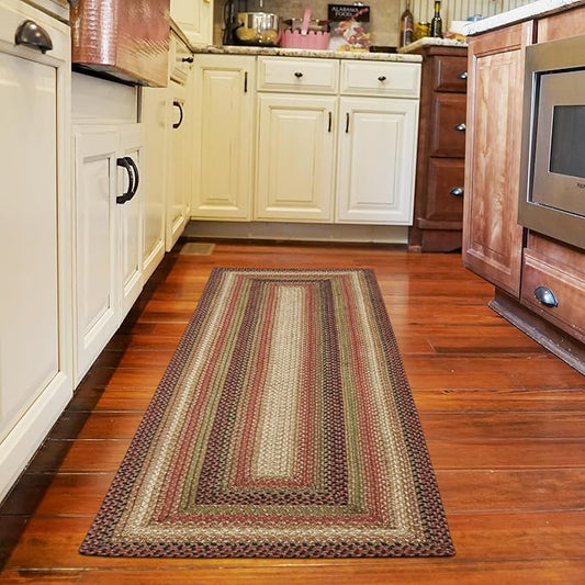 Homespice Gingerbread Premium Jute Braided Rug, 22 x 72 Rectangular Hall Runner Brown, Red, Reversible, Natural Jute Yarn Rustic, Country, Primitive, Farmhouse Style - 30 Day Risk Free Purchase