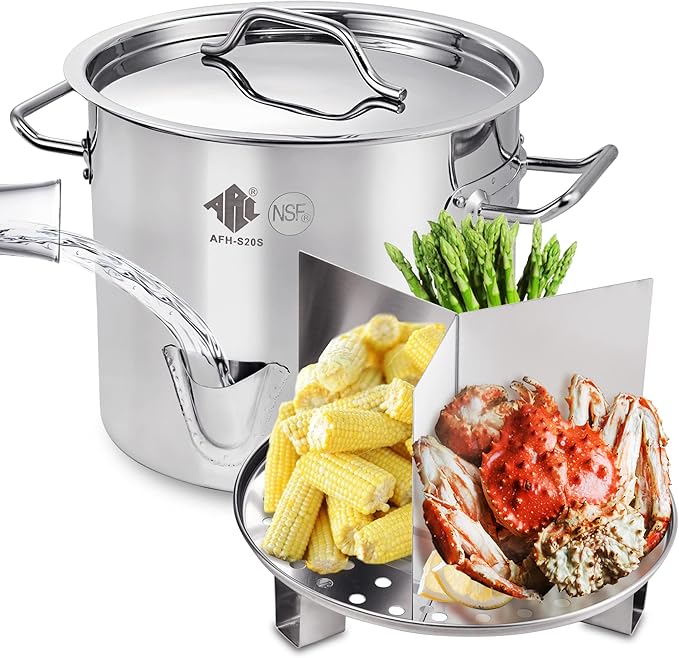 ARC 52-Quart Stainless Steel Tamale Steamer Pot w/Easy-fill Water Spout, Seafood Crab Steam with Divider and Steamer Rack, 13 Gallon