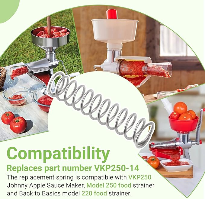 VKP250 Food Strainer Replacement Spring Compatible with Victorio Model 250, Back to Basics Model 220 & Johnny Apple Sauce Maker – 304 Stainless Steel