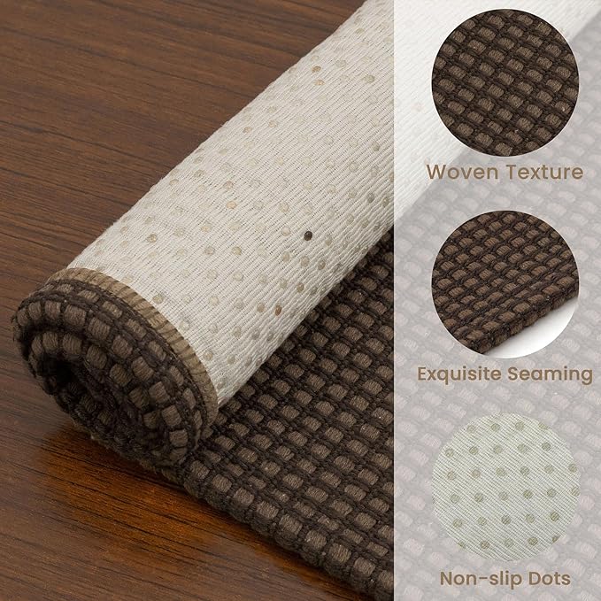 EARTHALL Woven Runner Rug 2x7 Ft Washable Runners for Hallways Cotton Non Slip Rubber Backed Kitchen Runner Braided Indoor Floor Carpet for Entryway, Hallway, Kitchen, Bedroom, Brown