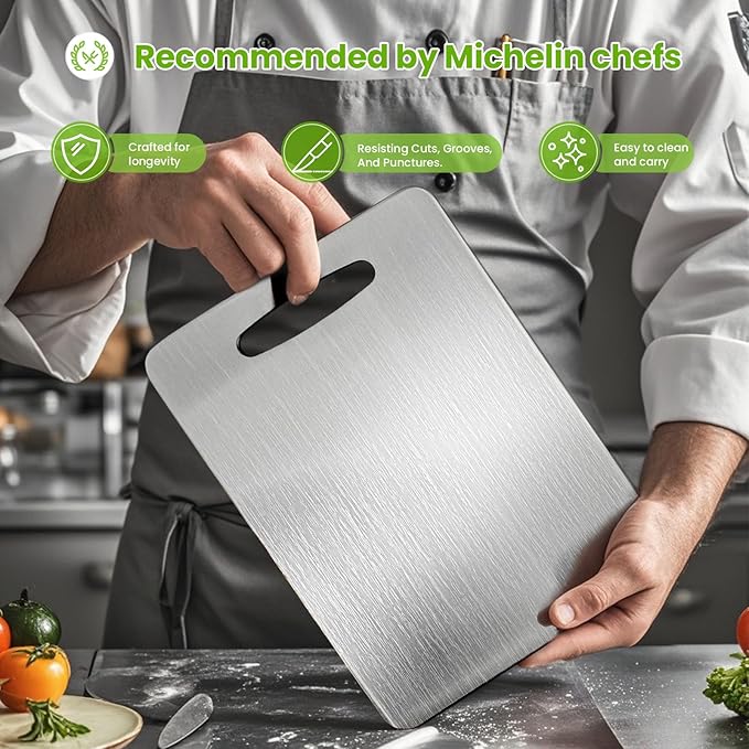 3 Pack Titanium Cutting Boards 100% Pure Titanium for Kitchen .Cutting Edge Hygiene & Durability.Double sided food-grade Cutting Board For Meats Fruits And Vegetables. Easy to Clean (M、L、XL)