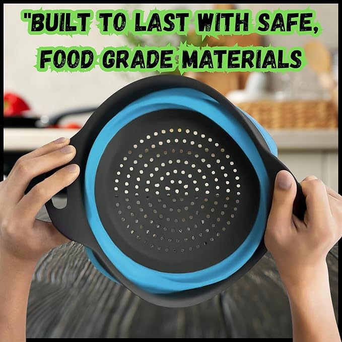 Collapsible Colander Set,Premium Food Grade Silicone Folding Strainers with Handles Space Saving Colanders for Draining Pasta,Vegetables & Fruits,Ideal for Kitchen & Travel (3pc(blue))