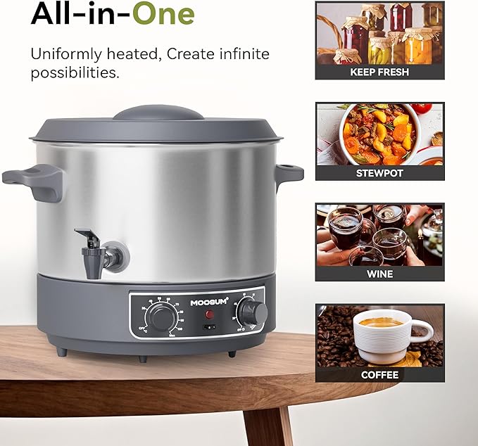 MOOSUM 19 QT Electric Automatic Water Bath Canner With Rack and Lid, Temperature Control 86-212 °F, Timer 20-120 Min, Keep Warm Function, Overheating Protection, Silver
