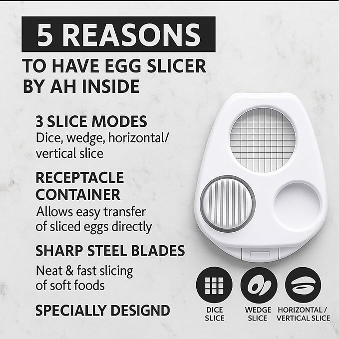 Egg Slicer for Hard Boiled Eggs – 3 in 1 Heavy Duty Stainless Steel Cutter, 3 Ways to Slice, Egg Dicer, Egg Chopper, Boiled Slicer, OXO Egg Slicer Alternative, Metal Egg Cutter