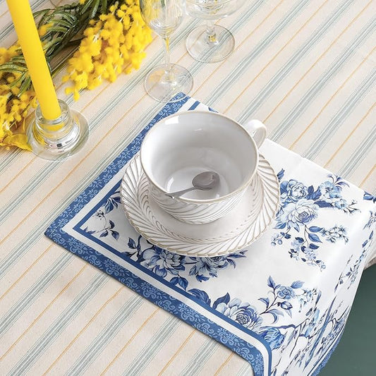 Bird Flower Napkins, 18×18 Inch Blue Branch Dinner Cloth Napkins Set of 6, Washable Cotton Soft Absorbent Square Napkins for Dining Kitchen Party Wedding Decoration