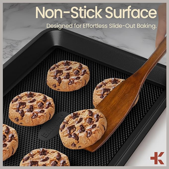 Diamond Bottom Cookie Sheet Set of 2, Nonstick Gray Carbon Steel Baking Pans for Crisp Baking, Space-Saving Stackable Trays, PFOA, PFOS, PTFE Free, Oven Safe Up to 450°F, Small & Medium Pans