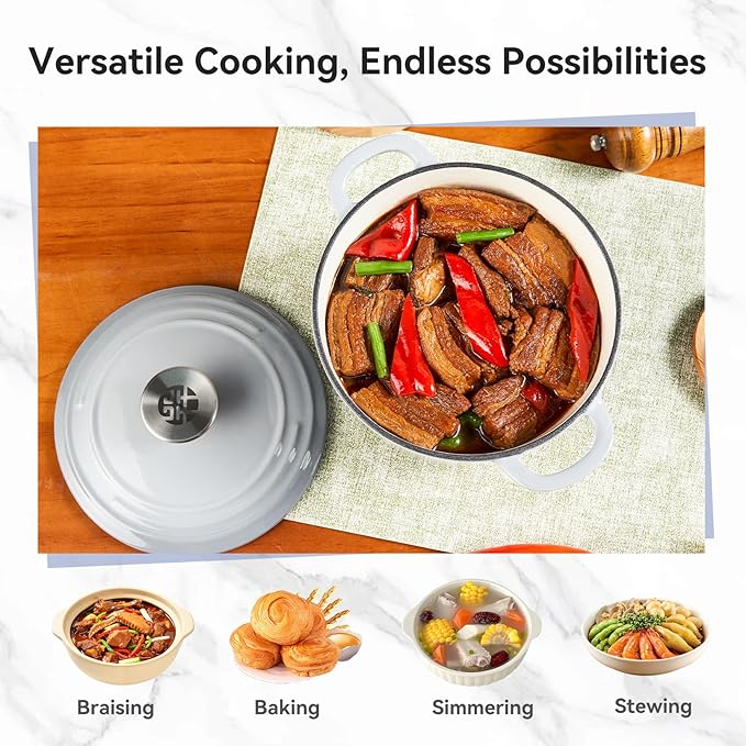 WANGYUANJI 2.8 Quart Enameled Cast Iron Dutch Oven with Lid, 7.5-Inch Heavy-Duty Casserole & Braiser, Oven Safe to 500°F, Stainless Steel Knob, Gradient Gray, All Cooktops Compatible