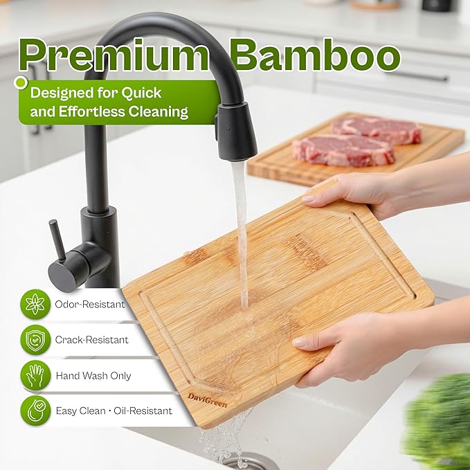 DaviGreen Bamboo Cutting Board Set of 3 (Dark Bamboo, 0.6 Inch Thick)