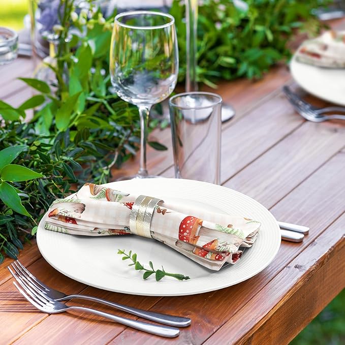 Mushroom Napkins, 18×18 Inch Leaves Dinner Cloth Napkins Set of 6, Washable Cotton Soft Absorbent Square Napkins for Dining Kitchen Party Wedding Decoration