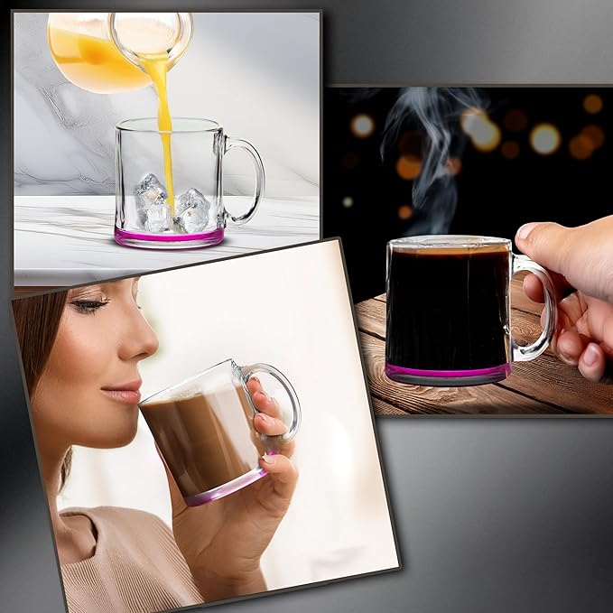 Libbey Clear Glass Coffee Mugs 13 oz. Set of 10, Bulk Pack - Perfect for Coffee, Tea, Espresso, Hot Cocoa, Other Beverages - Pink Bottom