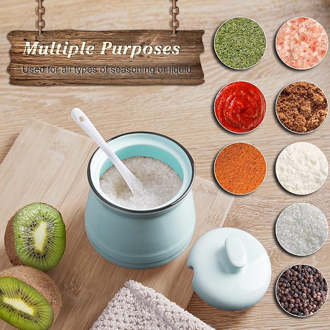 Sugar Bowl with Lid and Spoon, 12 oz Ceramic Sugar Bowl with Spoon, Sugar Container for Coffee Bar, Sugar Jar Sugar Dispenser Bowl, Turquoise Kitchen Decor and Accessories