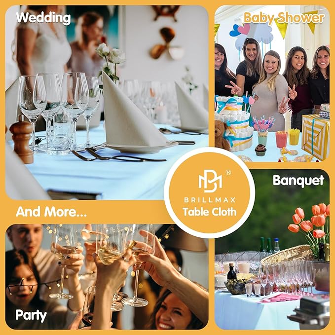 BRILLMAX 8 Pack Light Blue Tablecloths 60 x 102 Inch for 6ft Rectangle Tables - 150 GSM Polyester Fabric, 15" Standard Drop, Water, Stain & Wrinkle Resistant Cloth Cover for Wedding Dining Buffet