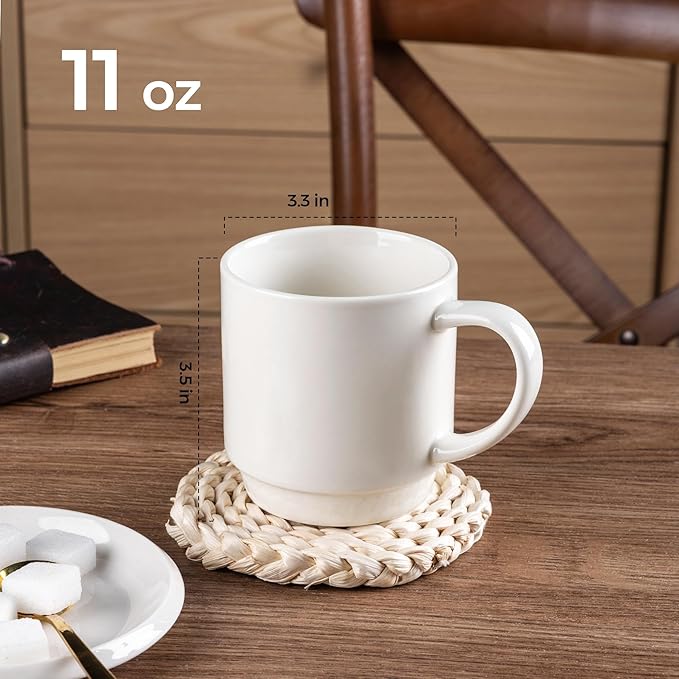 GBHOME 11OZ Stackable Coffee Mugs, Ceramic Coffee Mugs Set of 12 for Man,Woman,Dad,Mom, Porcelain Coffee Mugs for Latte/Cappuccino/Cocoa. Dishwasher&Microwave Safe, Off White
