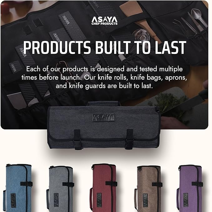 Asaya Chef Knife Roll Bag - 20 Total Pockets for Knives and Kitchen Utensils - Made with Stain Resistant Waxed Nylon - For Chefs and Culinary Students - Knives Not Included(Black)