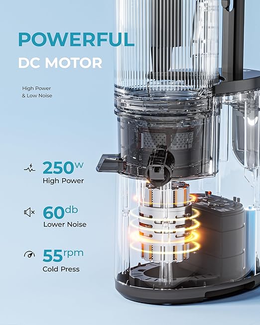 Cold Press Juicer, EUHOMY 5.5" Extra Large Feed Chute Slow Masticating Juicer, 250W Juicer Machines, 99.6% High Juice Yield, Easy to clean, Reverse Function, for Whole Vegetables & Fruits.