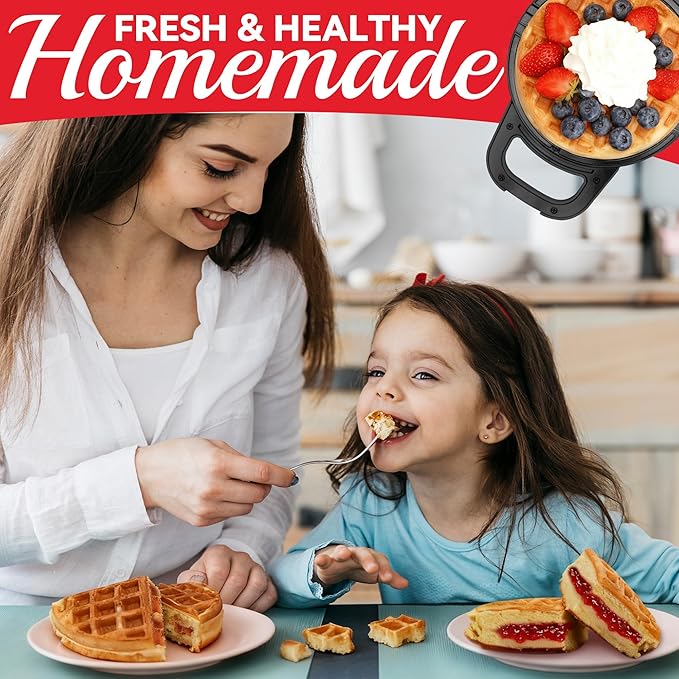 6" Stuffed Waffle Maker Rotating, Flip Waffles Maker Machine with Removable Waffle Ring, Ceramic Coated Belgian Waffle Maker for Kids, Waflera Electrica, Waffle Iron, Graphite