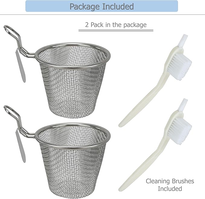 EIKS 2 Pack Stainless Steel Mesh Basket Strainer for Hotpot Rinsing Straining Cooking, Serving as Home Kitchen Food Strainer