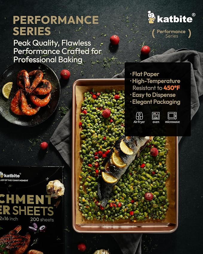 Katbite 400 Pcs Parchment Paper Sheets, 12x16IN Ultra-strong Unbleached Baking Paper Non-Stick for Professional Baking, Pre-cut Parchment Paper Suitable for Baking,Cooking [Performance Series]