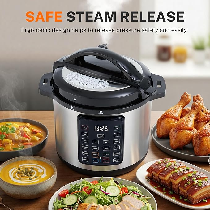 HealSmart 16-in-1 Electric Pressure Cooker 8 Quart, Non-Stick Stainless Steel Multi Cooker for Slow Cooking, Yogurt Maker, Steam, Rice, Bake, Dishwasher Safe, Silver