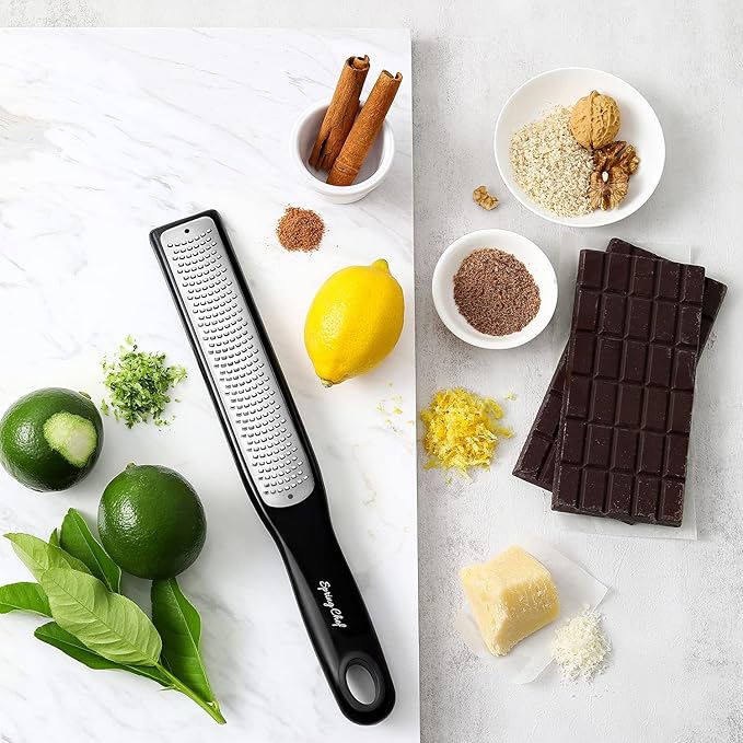 Spring Chef Premium Handheld Zester/Fine Grater, Black & Stainless Steel Rectangular Measuring Spoons, Set of 7-2 Product Bundle
