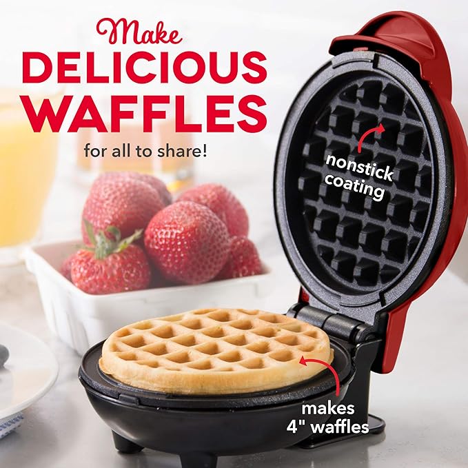 DASH DMWGS001RD Machine for Individual, Paninis, Hash Browns, & other Mini waffle maker, 4 inch, Red Gift Set