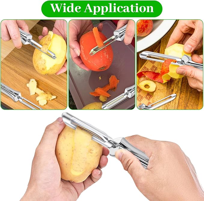 2 Pack Stainless Steel Potato Peelers for Kitchen, Swivel Fruit Vegetable Peeler with Easy Grip Ergonomic Handle Rotary Peeler for Carrot Potato Fruit Dishwasher Safe Kitchen Tool