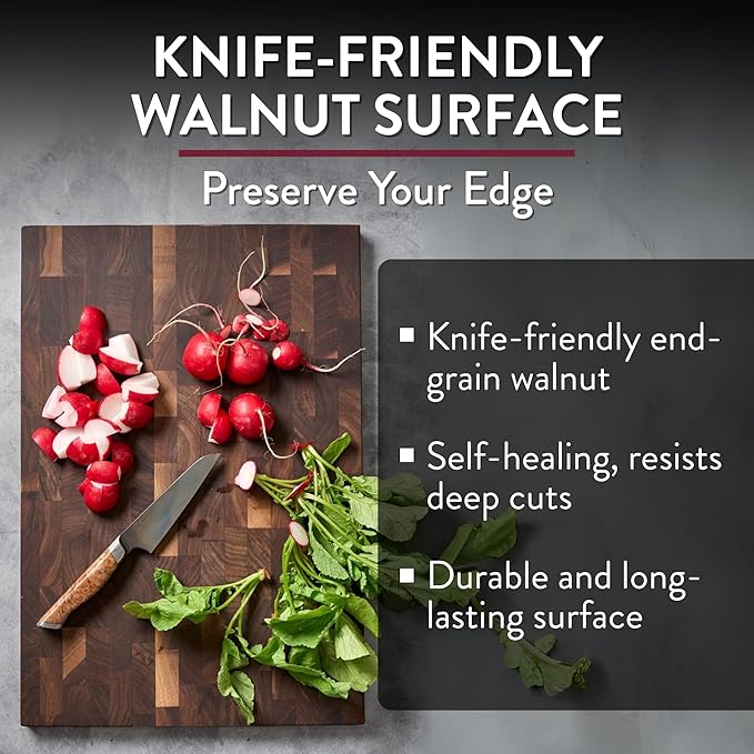 STEELPORT Cutting Board 18”x12” - Steel Reinforced, Ultra-thin | Dual Surface End-Grain Walnut Wood, Composite Side | Professional Butcher Block Chopping Board | Handcrafted in USA