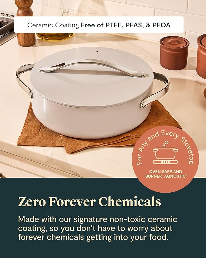 Caraway Rondeau - 6 Qt Non-Stick Pan with Lid - Free From Forever Chemicals - Perfect for Searing, Braising, & Roasting - Sage