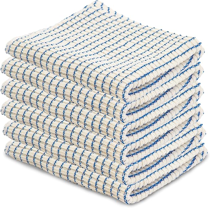 World's Best Kitchen Dish Cloths - Set of 6 Blue Dishcloths for Washing Dishes - Absorbent Poly Cotton Waffle Weave Dish Rags, Made in USA