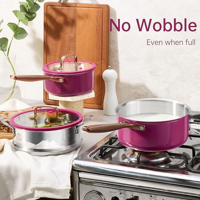 CAROTE Stainless Steel Saucepan Set, 2 Sauce Pans, Purple