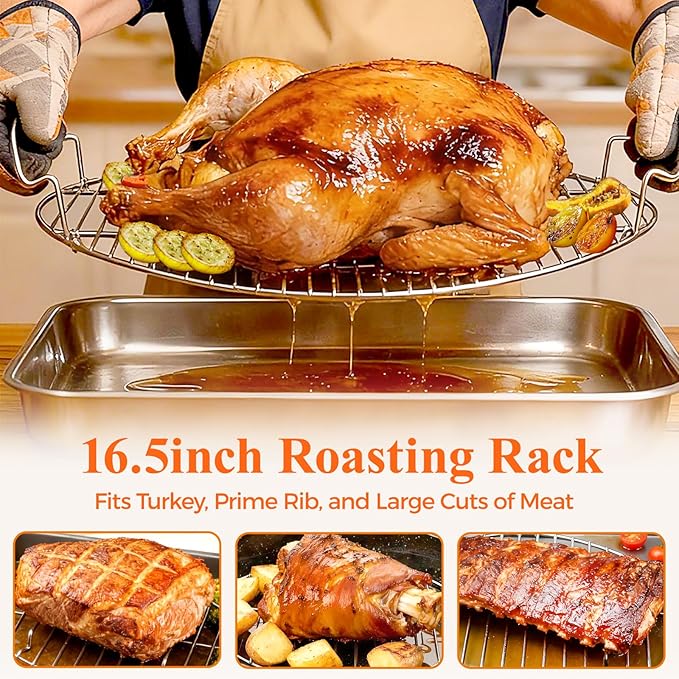 16.5inch Oval Roasting Rack for Oven, Thanksgiving Christmas Gifts for Mom Men Wife Cooking Home Chefs, Stainless Steel Cooling Rack with Handle, Wire Rack for Cooking, Grilling, Drying