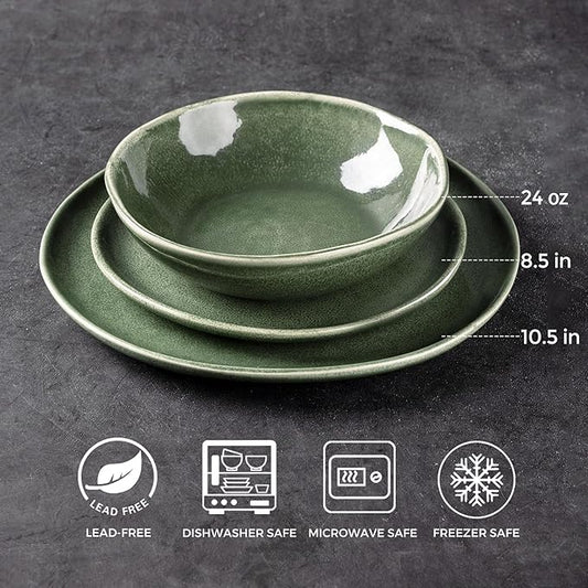AmorArc Ceramic Dinnerware Sets,Handmade Reactive Glaze Stoneware Plates and Bowls Set,Highly Chip and Crack Resistant | Dishwasher & Microwave Safe Dishes Set,Service for 8 (24pc)