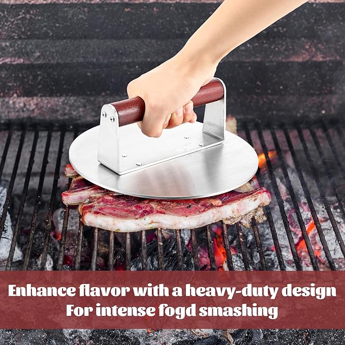 8.5 Inch Bacon Press for Griddle, Stainless Steel Grill Press, Heavy-Duty Burger Press with Heat-Resistant Handle, Non Stick Hamburger Press, Weight Burger Smasher for Meat, Steak, Panini