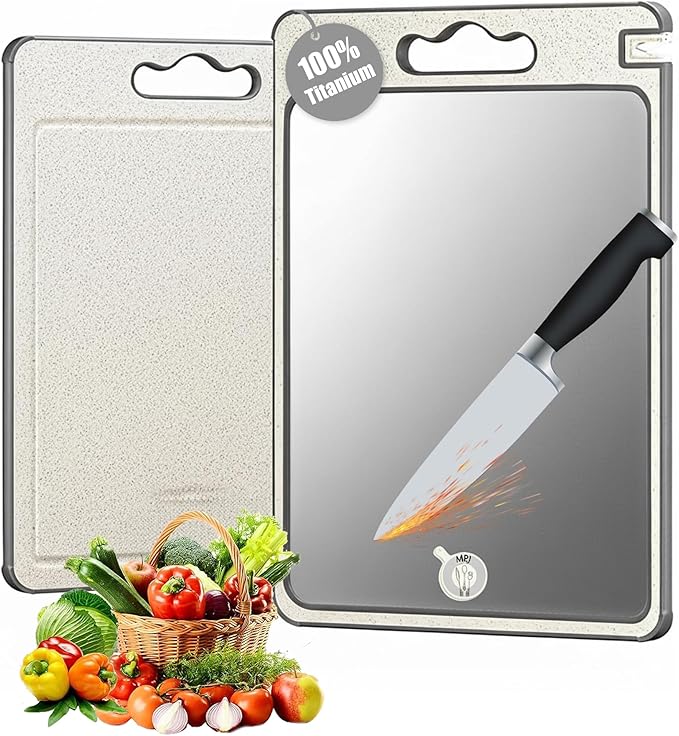 MPJ Products Titanium Cutting Board Double Sided Wheat Straw PP Ultra-Durable, Scratch-Resistant, Non-Porous Surface – Dishwasher Safe – Modern Titanium Cutting Board for Meat, Veggies & More