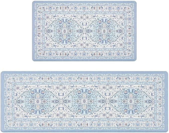 FRESHMINT Anti Fatigue Kitchen Mats Set 2 PCS, Waterproof & Non-Skid Medallion Kitchen Rugs, Cushioned Kitchen Floor Mats for Standing Washable Comfort Kitchen Runners for Lanudry, Office, Sink