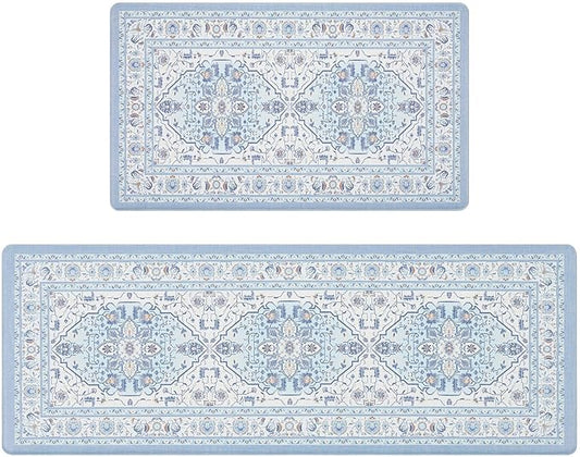 FRESHMINT Anti Fatigue Kitchen Mats Set 2 PCS, Waterproof & Non-Skid Medallion Kitchen Rugs, Cushioned Kitchen Floor Mats for Standing Washable Comfort Kitchen Runners for Lanudry, Office, Sink