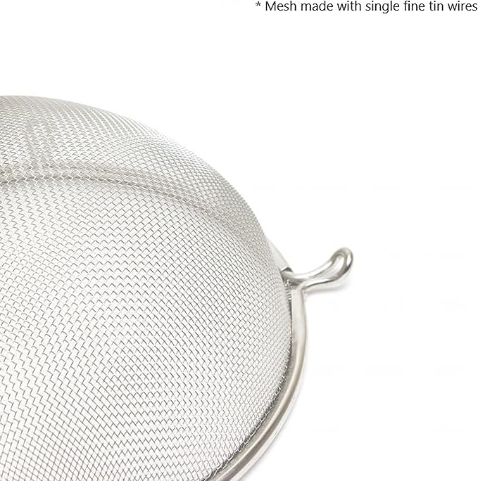TrueCraftware- 6-Inch Single Fine Tin Mesh Strainer 6-3/4" Handle Length Wooden Handle- Kitchen Utensil Food Strainer Skimmer Spoon for Cooking Sieve Sifters Rice Quinoa Pasta Fruits Vegetable