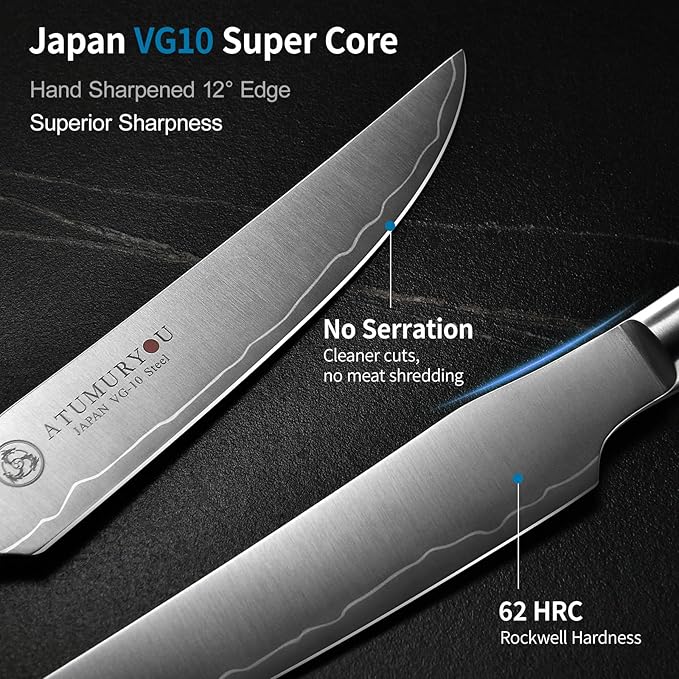 Steak Knives Set of 4, 5 inch Handcrafted Japanese VG10 Steel Kitchen Steak Knives, Non Serrated Meat Knife with Ergonomic Stabilized Wood Handle & Luxurious Wood Box, Cooking Gifts for Men Women